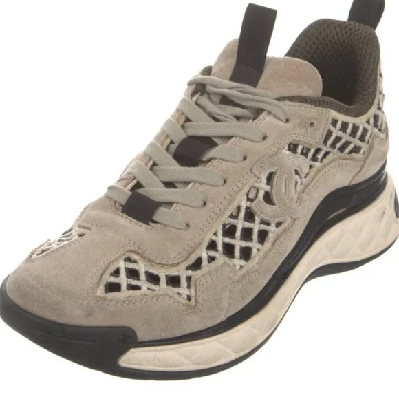 Sold Chanel Women's Beige and Black Designer Sneakers